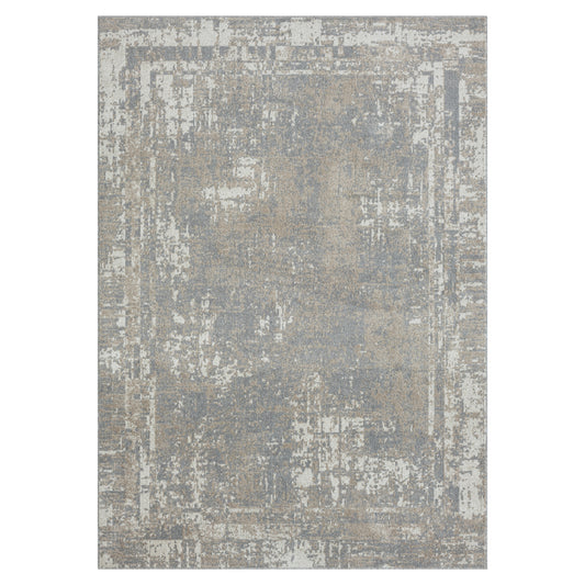 Lanham Gray/Ivory Transitional Distressed Border Machine-Washable Area Rug - Silo view