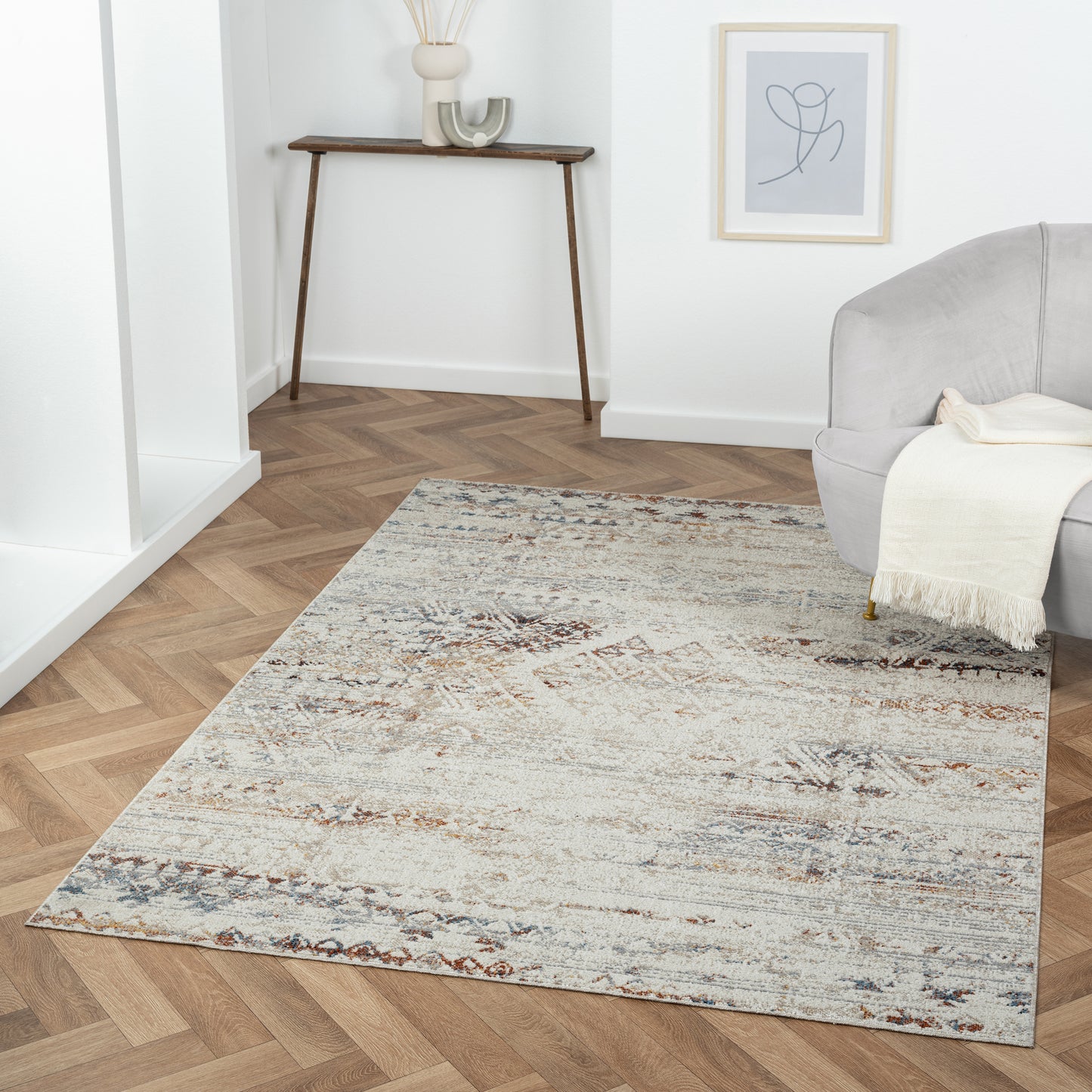 Lanham-82272 Bohemian/Eclectic Power-Loomed Gray/Multi Jute Indoor Area Rug - LR Home