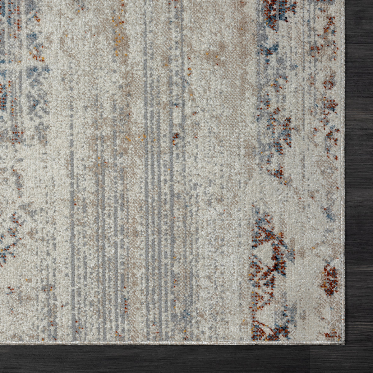 Lanham Gray/Multi Contemporary Distressed Medallion Machine-Washable Area Rug - corner view