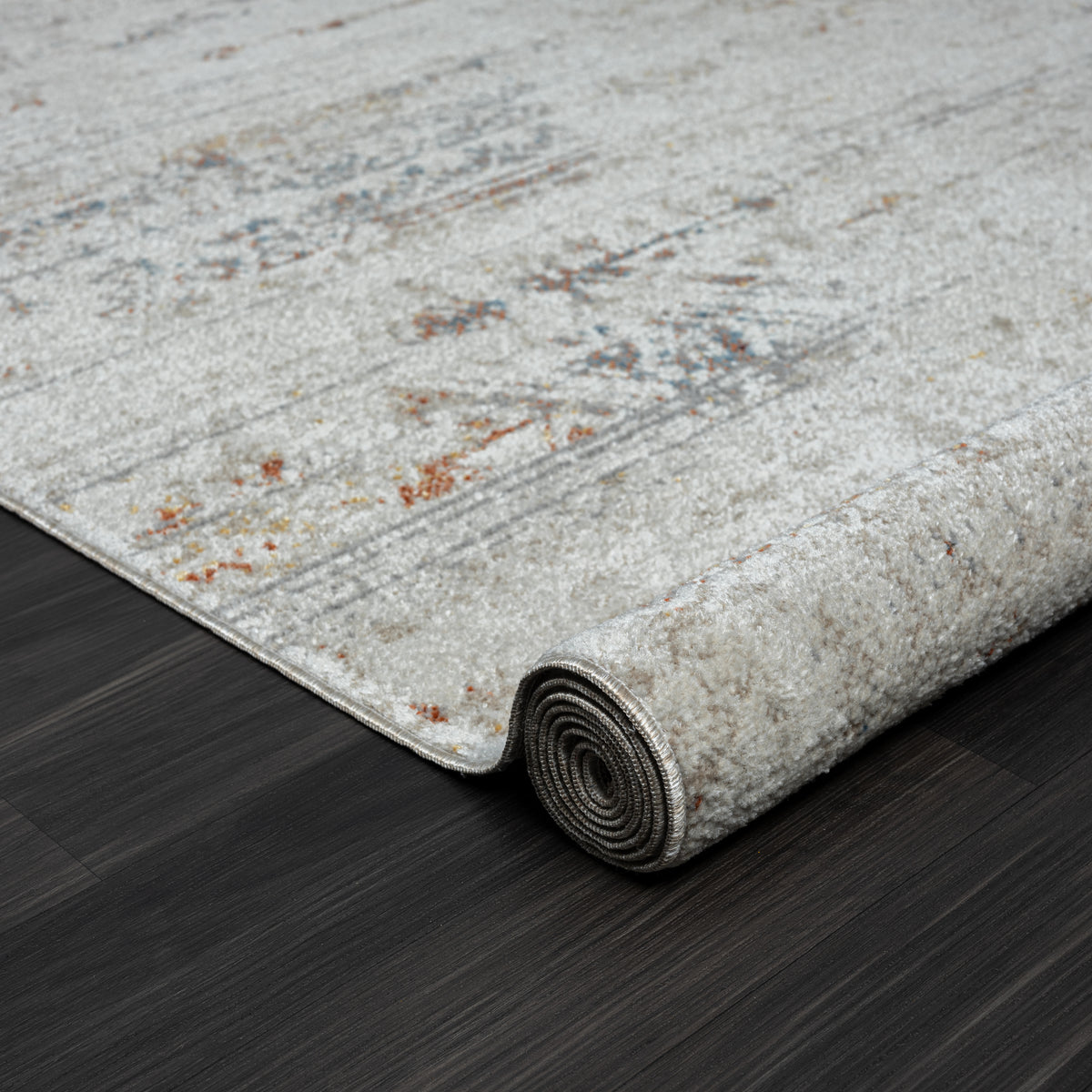 Lanham Gray/Multi Contemporary Distressed Medallion Machine-Washable Area Rug - close-up detail
