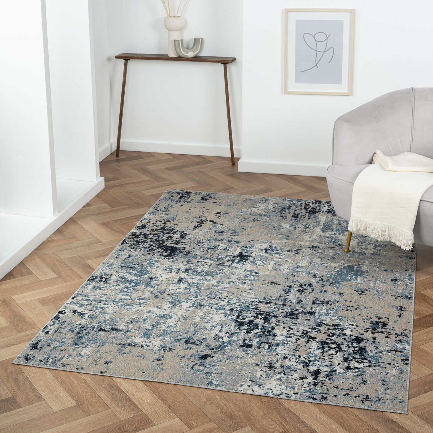 LANHM-82273 Transitional/Casual Machine Made Blue/Beige Polyester Indoor Area Rugs - LR Home