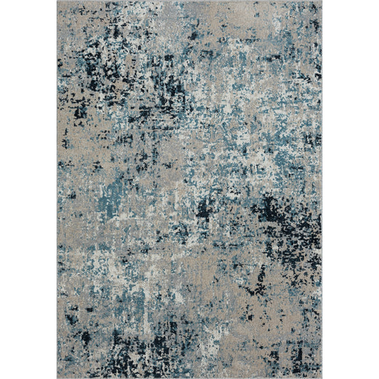 Lanham Blue/Beige Modern Distressed Abstract Machine-Washable Area Rug - Silo view