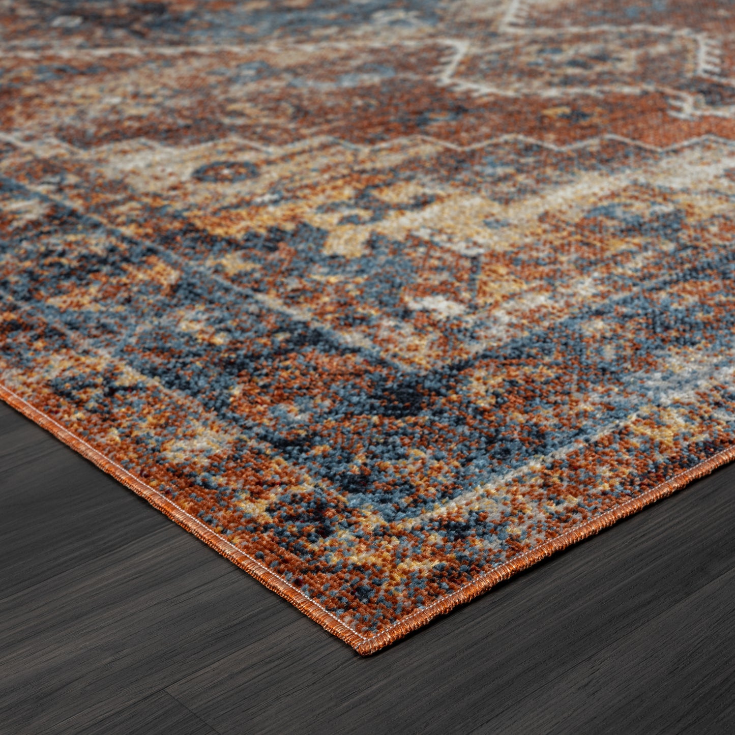 LANHM-82274 Modern/Contemporary Machine Made Blue/Orange Polyester Indoor Area Rugs - LR Home