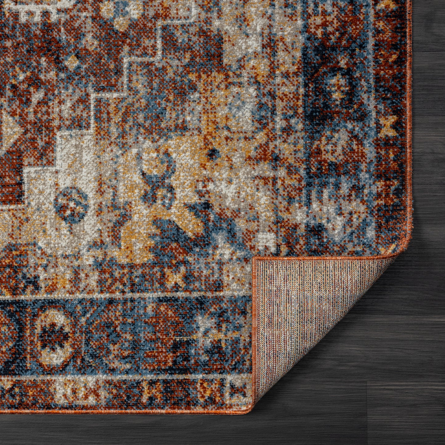 LANHM-82274 Modern/Contemporary Machine Made Blue/Orange Polyester Indoor Area Rugs - LR Home