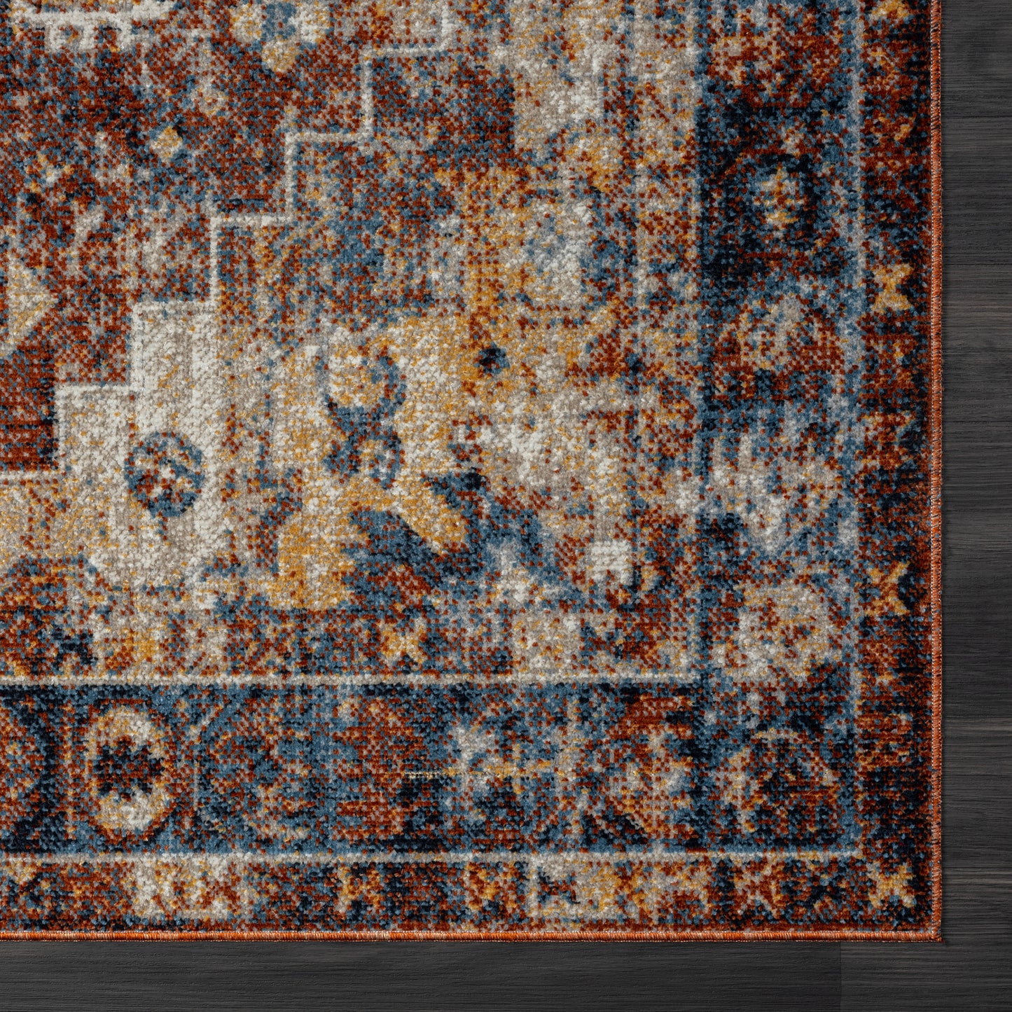 LANHM-82274 Modern/Contemporary Machine Made Blue/Orange Polyester Indoor Area Rugs - LR Home