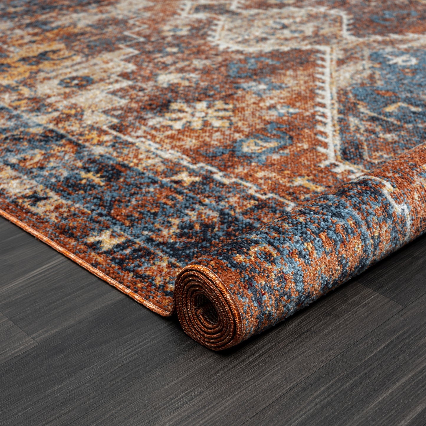 LANHM-82274 Modern/Contemporary Machine Made Blue/Orange Polyester Indoor Area Rugs - LR Home