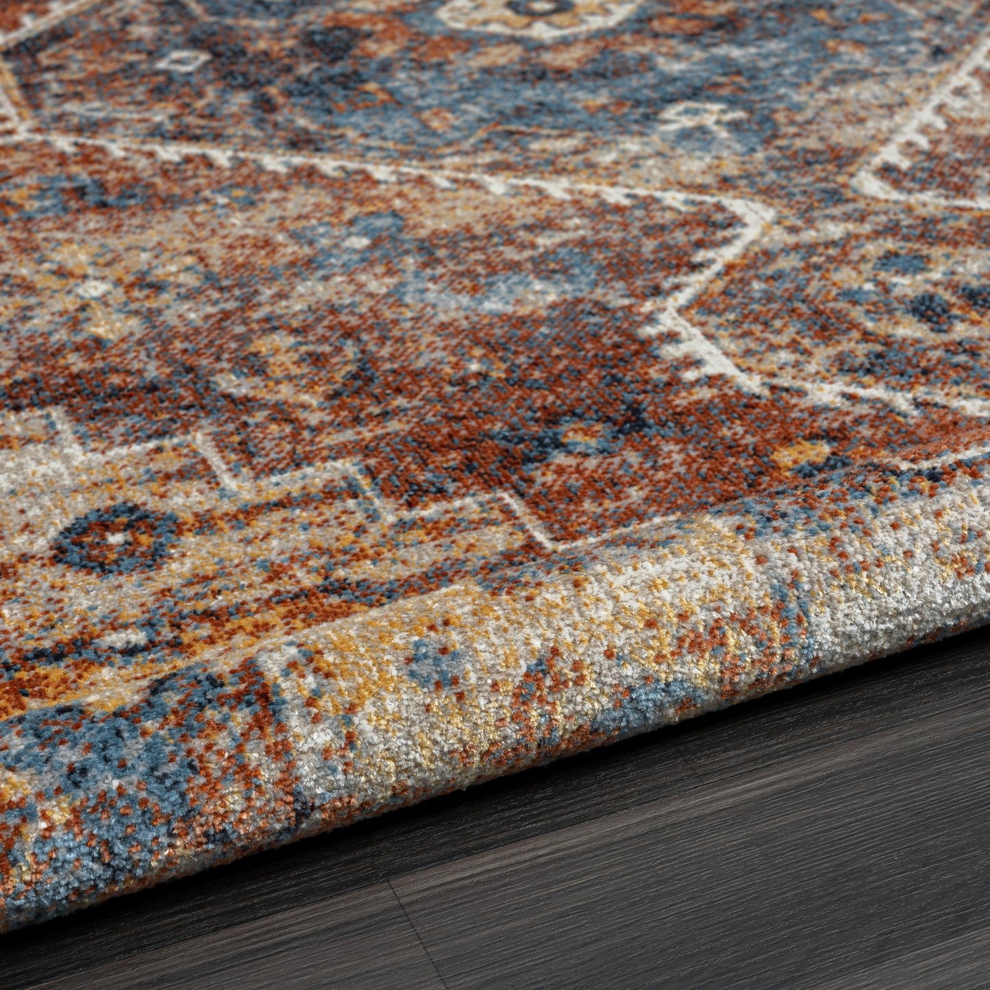LANHM-82274 Modern/Contemporary Machine Made Blue/Orange Polyester Indoor Area Rugs - LR Home