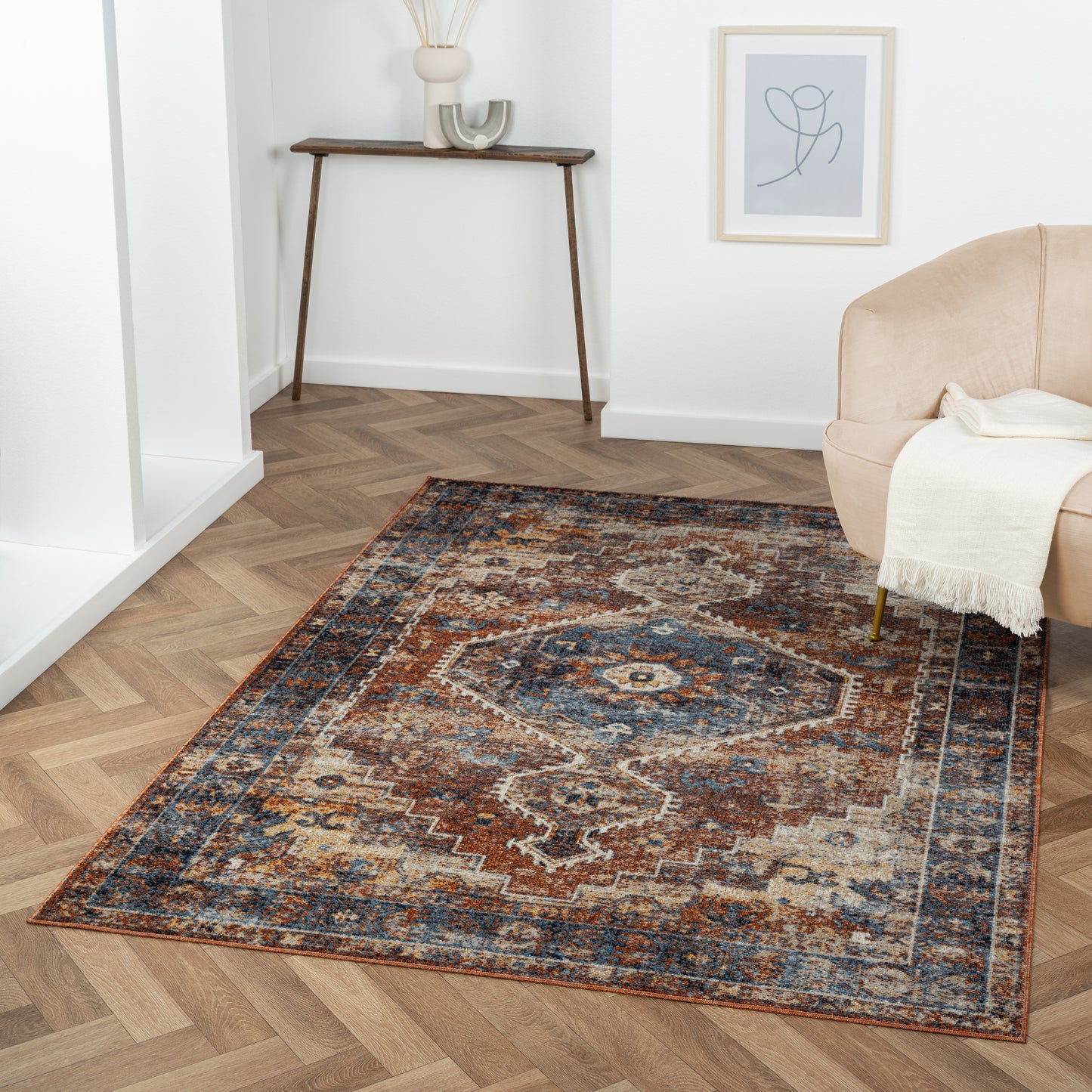 LANHM-82274 Modern/Contemporary Machine Made Blue/Orange Polyester Indoor Area Rugs - LR Home