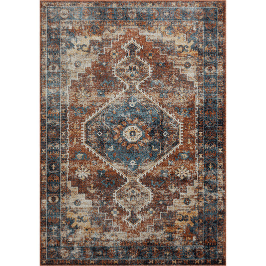 Lanham Blue/Orange Contemporary Distressed Bordered Medallion Machine-Washable Area Rug - Silo view