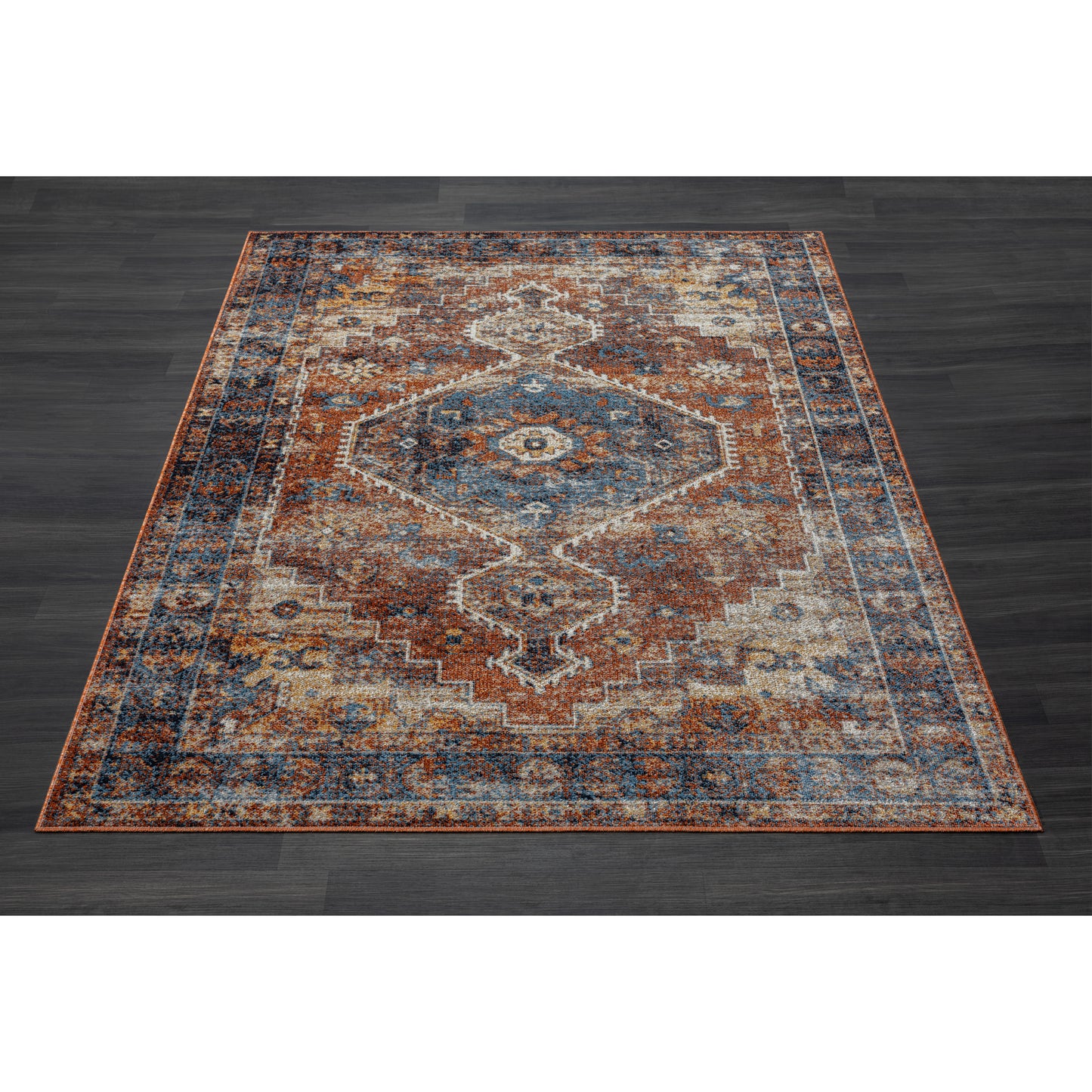 LANHM-82274 Modern/Contemporary Machine Made Blue/Orange Polyester Indoor Area Rugs - LR Home