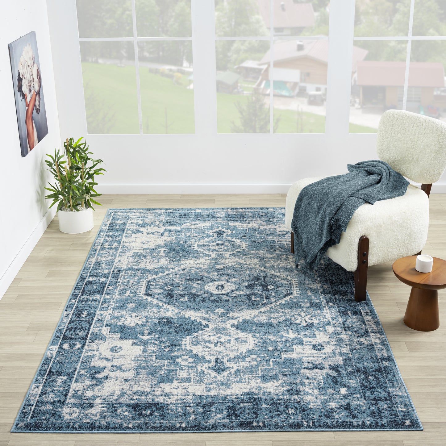 LANHM-82274 Classic/Traditional Machine Made Blue/Ivory Polyester Indoor Area Rugs - LR Home