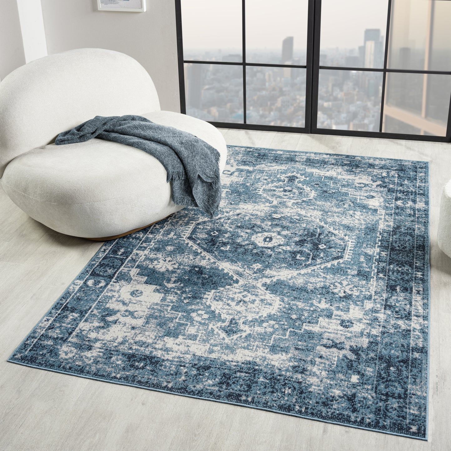 LANHM-82274 Classic/Traditional Machine Made Blue/Ivory Polyester Indoor Area Rugs - LR Home