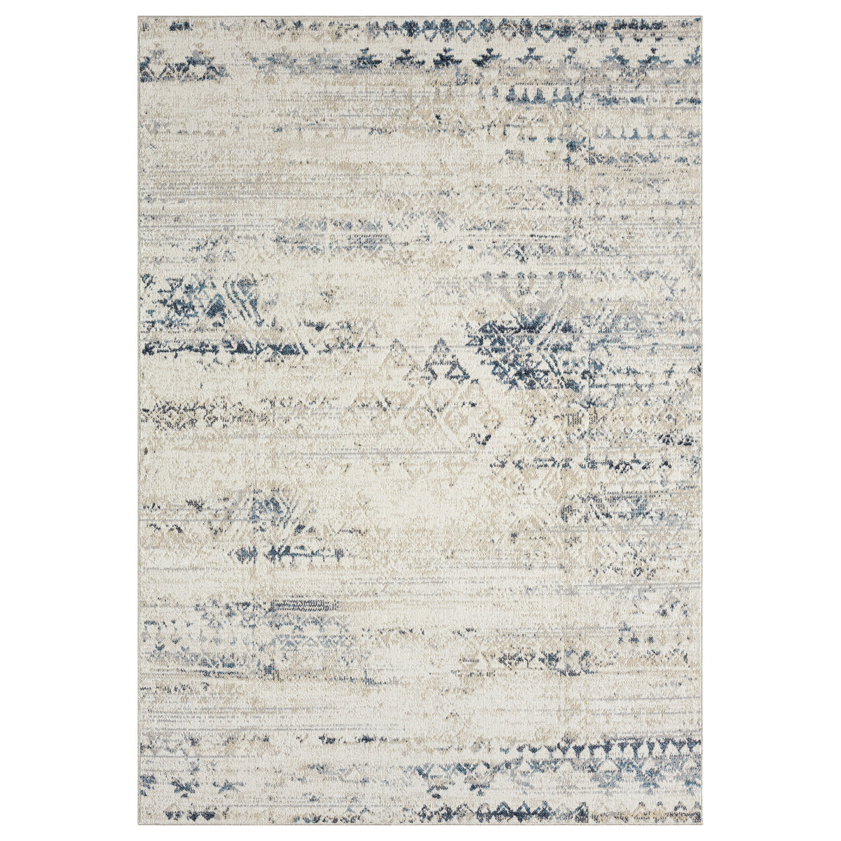 Ivory/Blue Classic Medallion Polyester Washable Indoor Area Rug - Silo view