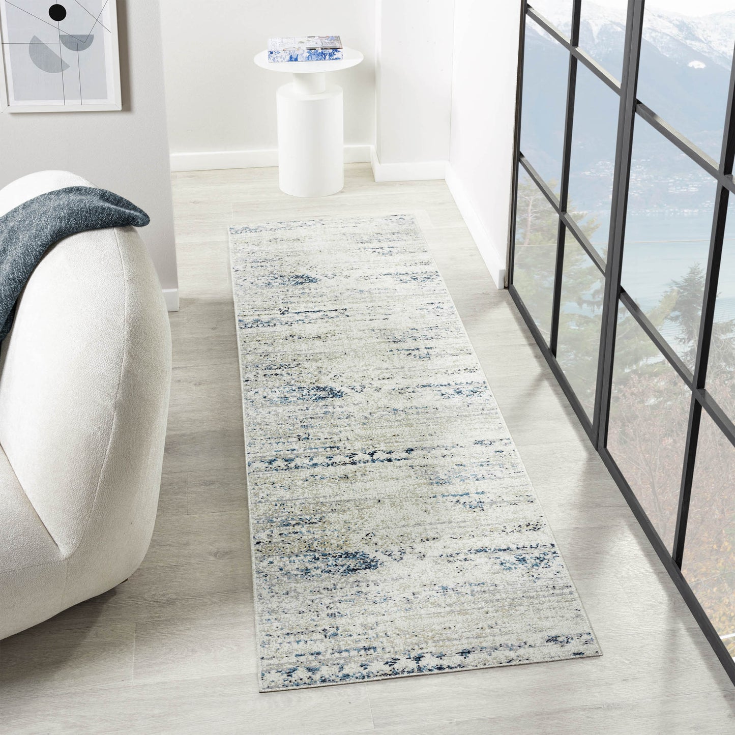 LANHM-82272 Bohemian/Eclectic Machine Made Ivory/Blue Polyester Indoor Area Rugs - LR Home
