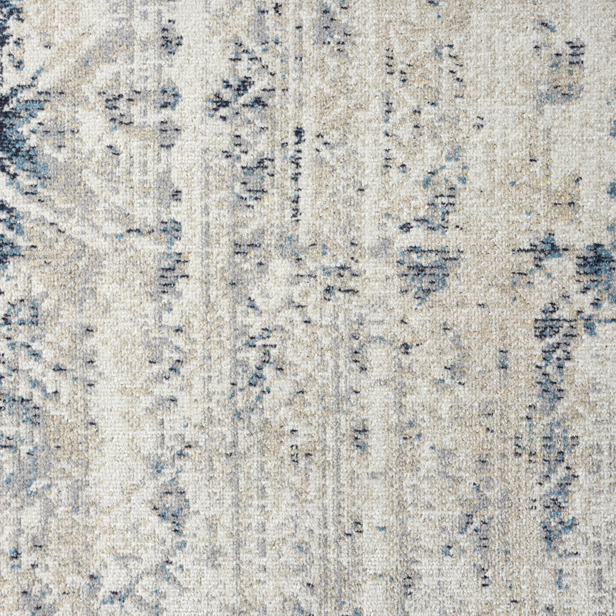 Ivory/Blue Classic Medallion Polyester Washable Indoor Area Rug - color swatch