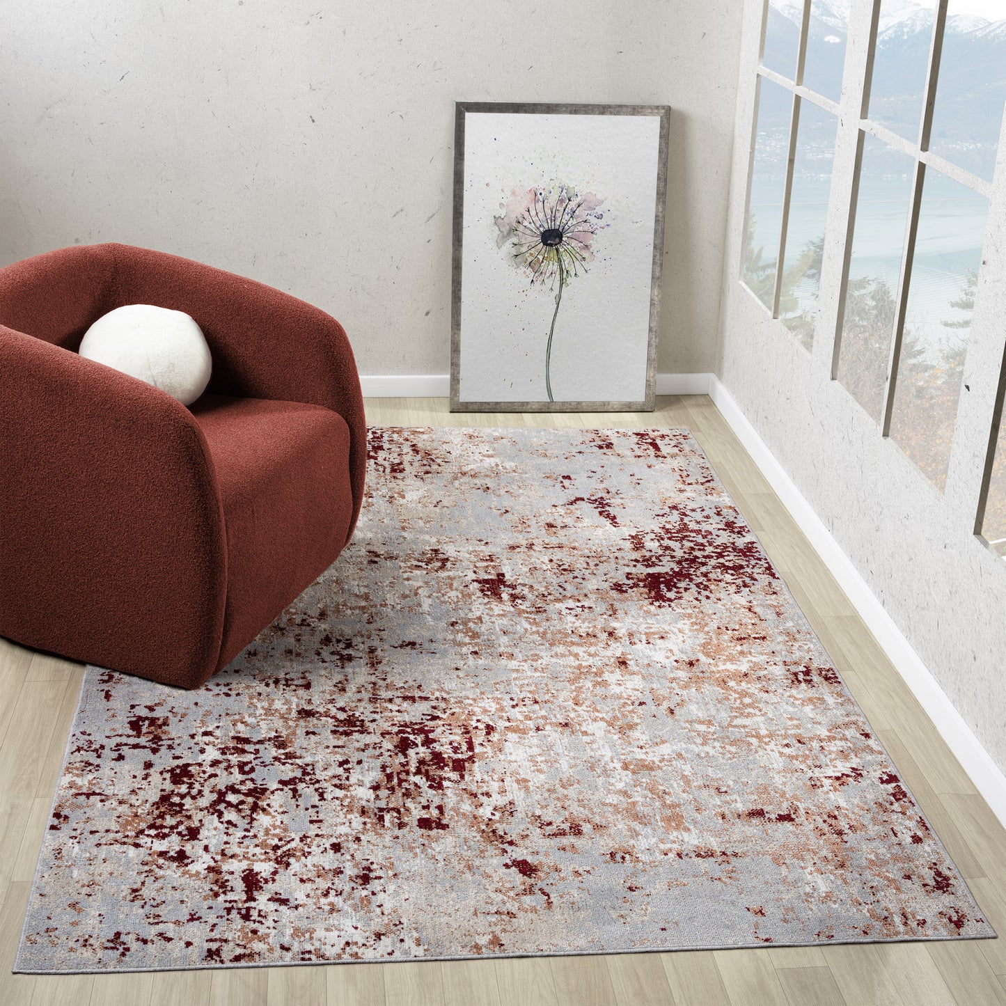 LANHM-82273 Transitional/Casual Machine Made Red/Gray Polyester Indoor Area Rugs - LR Home