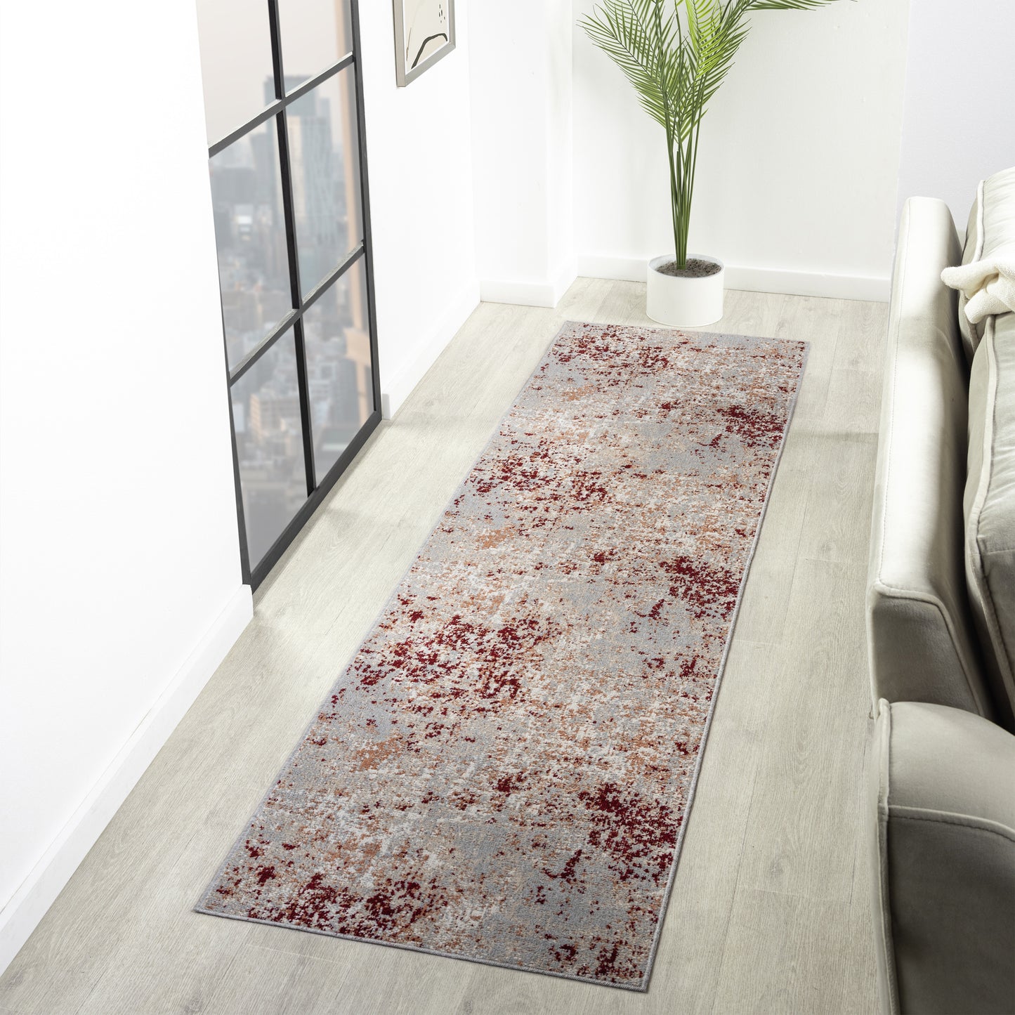LANHM-82273 Transitional/Casual Machine Made Red/Gray Polyester Indoor Area Rugs - LR Home