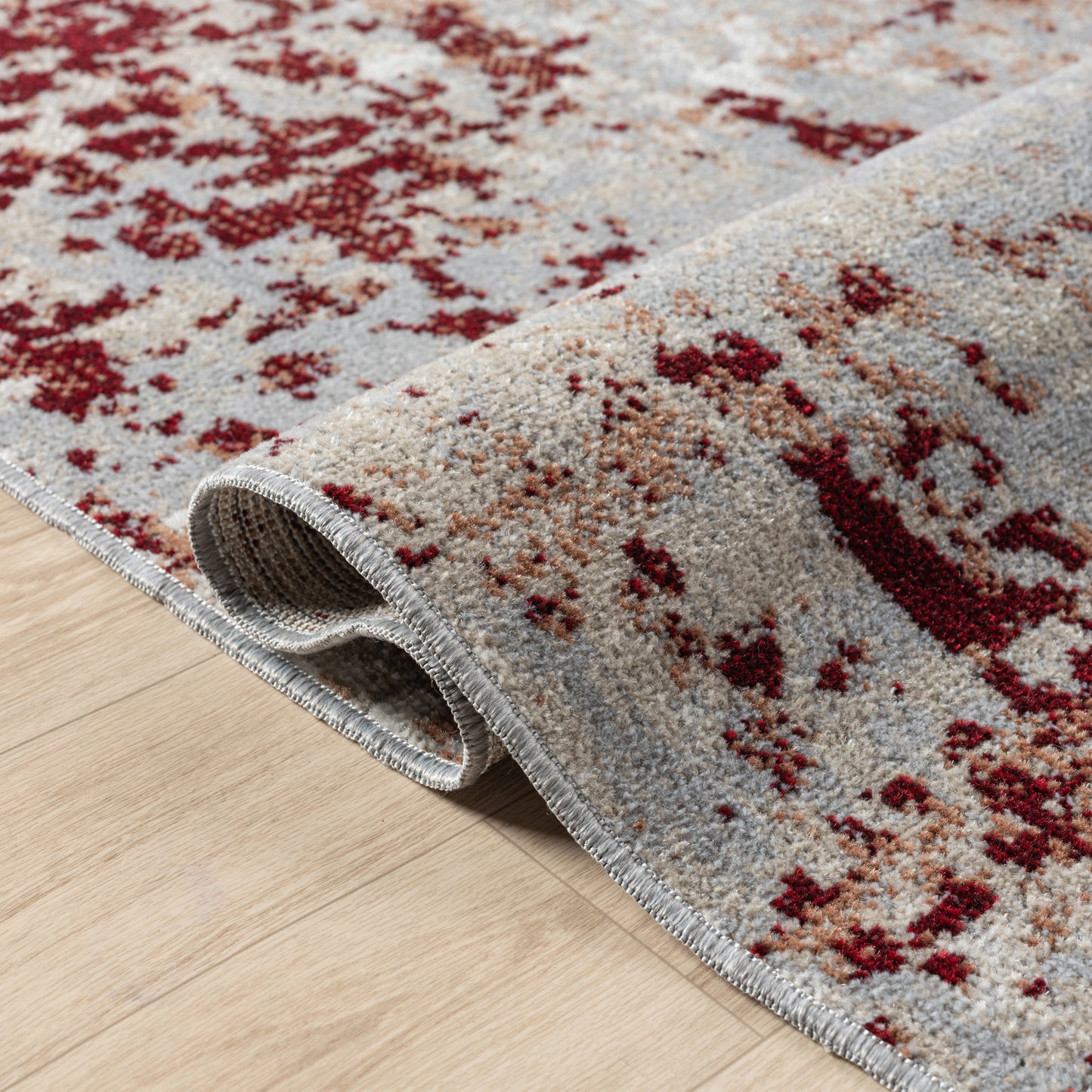 LANHM-82273 Transitional/Casual Machine Made Red/Gray Polyester Indoor Area Rugs - LR Home