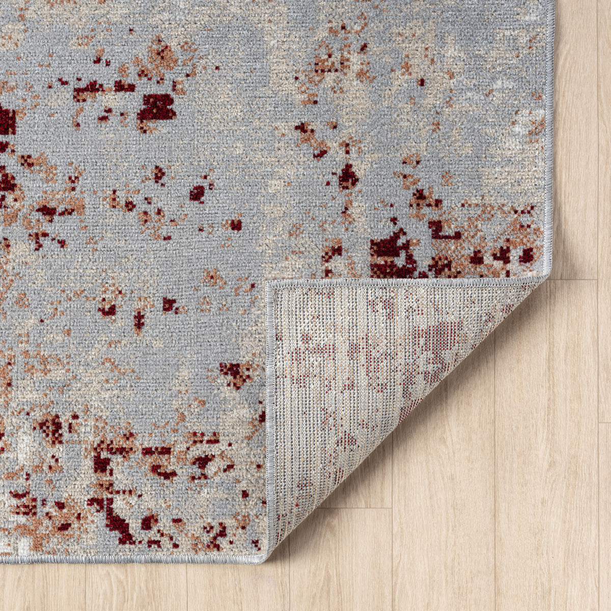 Red/Gray Classic Medallion Polyester Washable Indoor Area Rug - back view