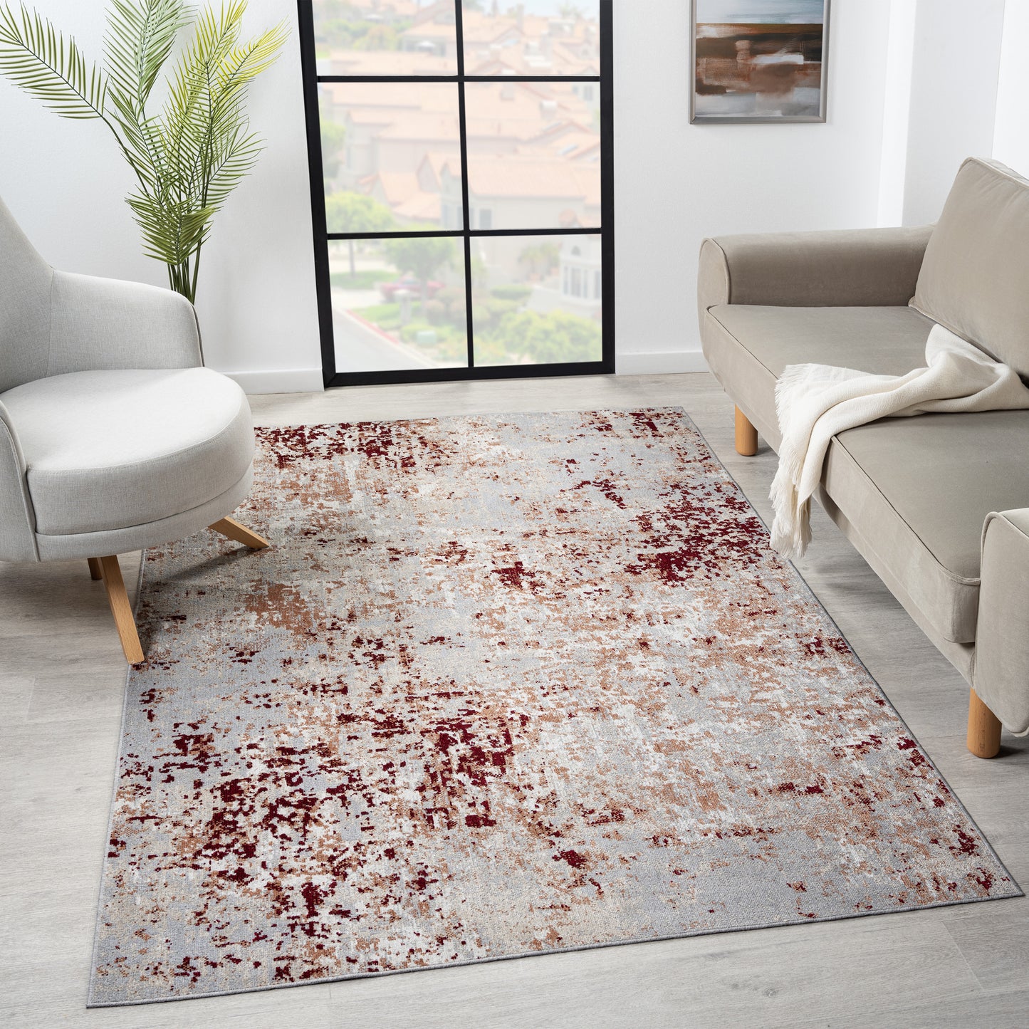 Lanham-82614 Modern Power-Loomed Red/Gray Jute Indoor Area Rug - LR Home