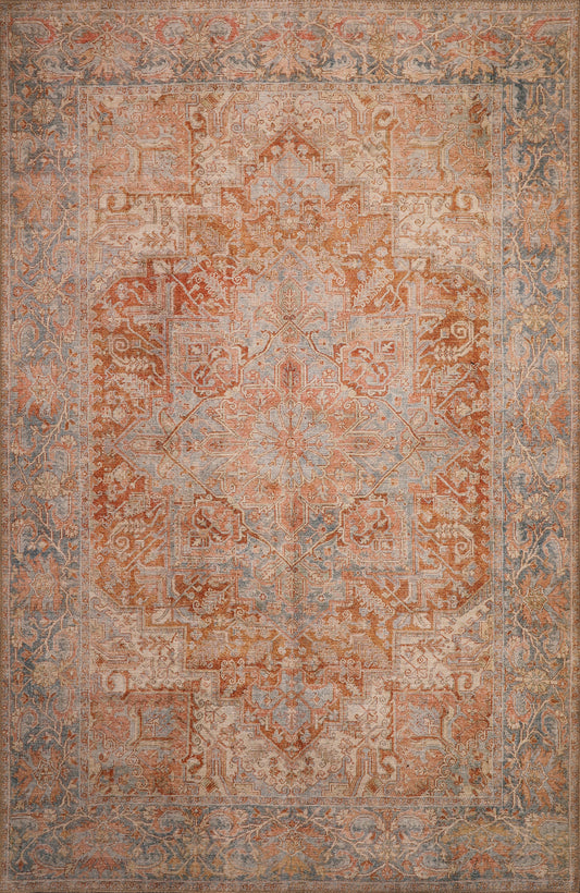 London 4801 Rust Blue Serena Machine Woven Washable Performance Area Rug - KAS