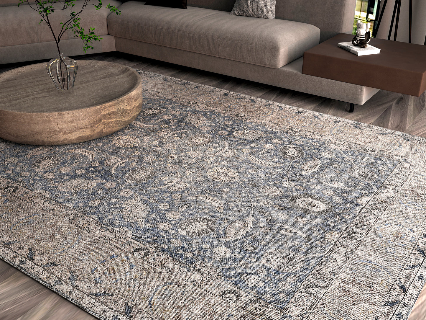 London 4802 Blue Madison Machine Woven Washable Performance Area Rug - KAS