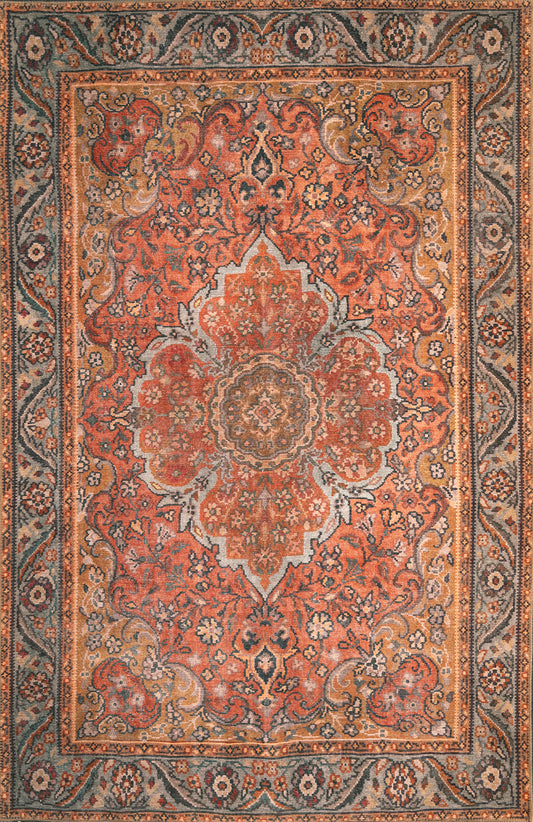 London 4806 Rust Valencia Machine Woven Washable Performance Area Rug - KAS