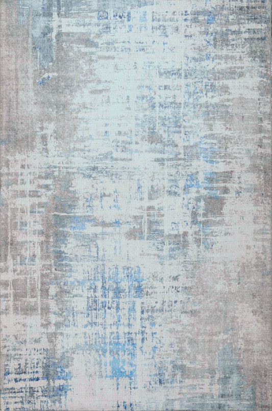 London 4811 Grey/Blue Elements Machine Woven Washable Performance Area Rug - KAS
