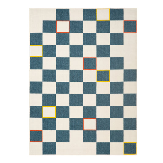 Evette Rios Navy/White Bohemian Checkered Polypropylene Indoor/Outdoor Area Rug - Silo view