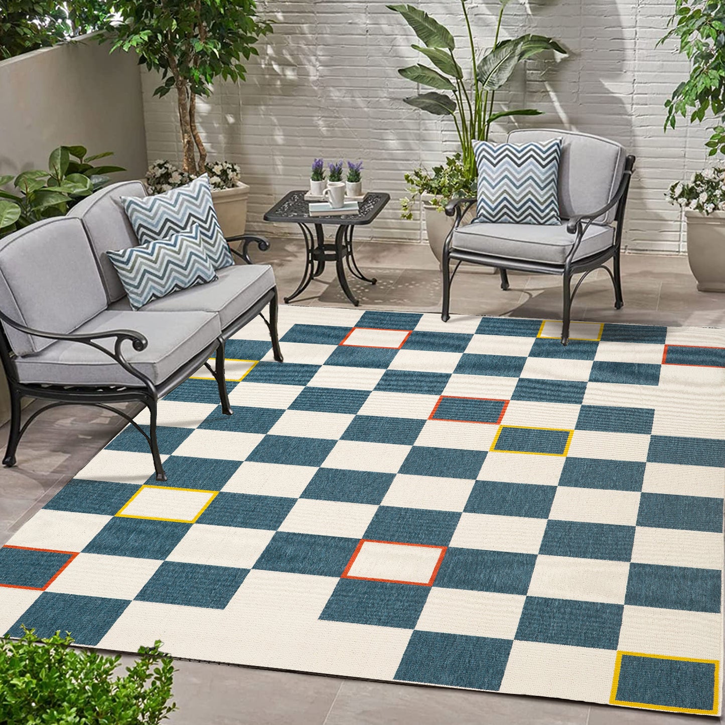 MAPAC-82500 Bohemian/Eclectic Machine Made Navy/White Polypropylene Indoor/Outdoor Area Rugs - LR Home