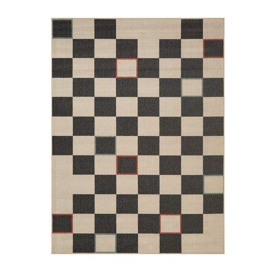 Evette Rios Black/Ivory Bohemian Checkered Polypropylene Indoor/Outdoor Area Rug - Silo view
