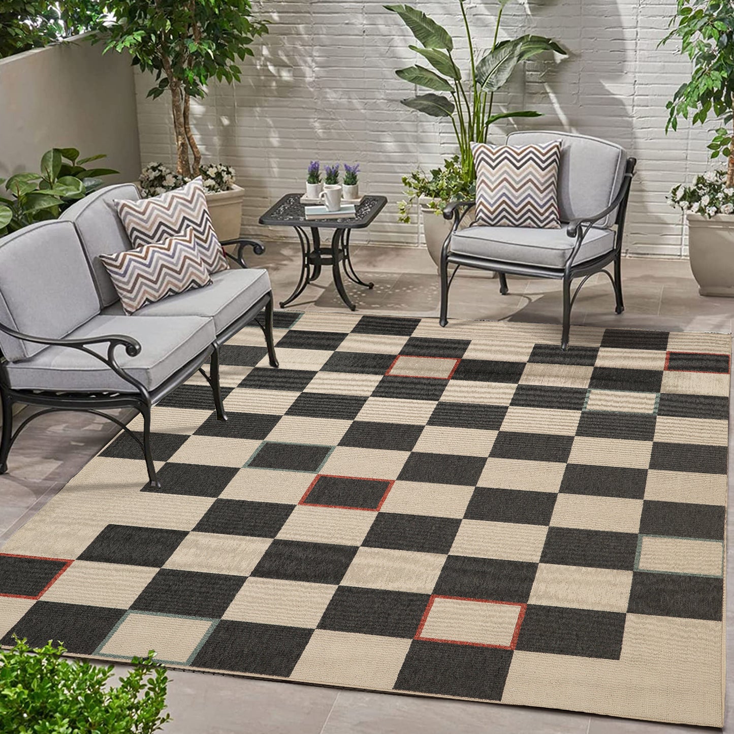Mapa-82501 Bohemian/Eclectic Power-Loomed Black/Ivory Polypropylene Indoor/Outdoor Area Rug - LR Home