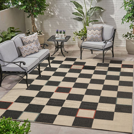Mapa-82501 Bohemian/Eclectic Power-Loomed Black/Ivory Polypropylene Indoor/Outdoor Area Rug - LR Home