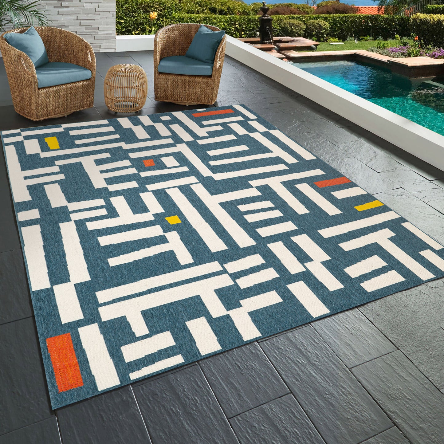 MAPAC-82502 Bohemian/Eclectic Machine Made Navy/White Polypropylene Indoor/Outdoor Area Rugs - LR Home