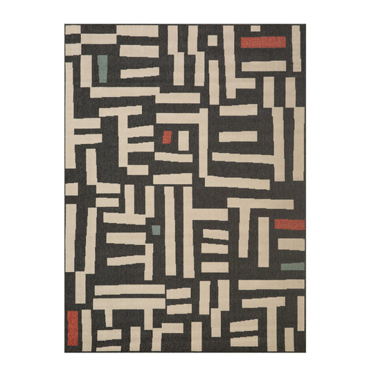 Evette Rios Black/Ivory Bohemian Graphic Print Polypropylene Indoor/Outdoor Area Rug - Silo view