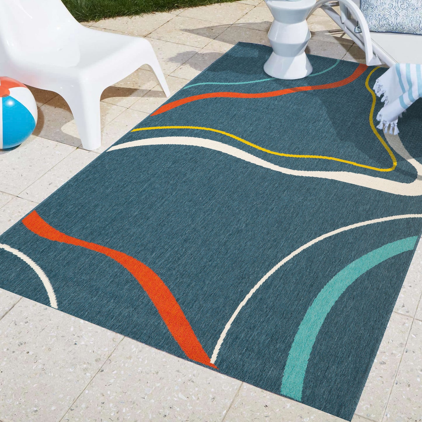 Mapa-82505 Modern Power-Loomed Navy/Multi Polypropylene Indoor/Outdoor Area Rug - LR Home