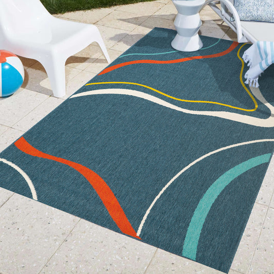 Mapa-82505 Modern Power-Loomed Navy/Multi Polypropylene Indoor/Outdoor Area Rug - LR Home