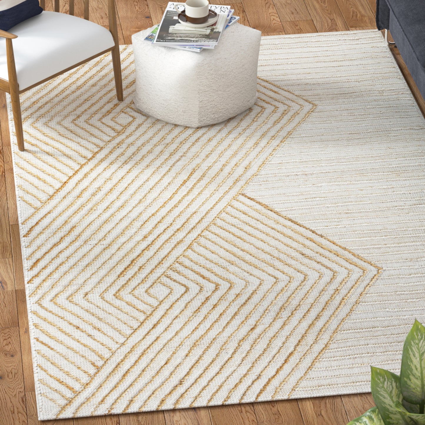 Mesa-82568 Modern Hand-Woven Bleached/Natural Cotton Indoor Area Rug - LR Home