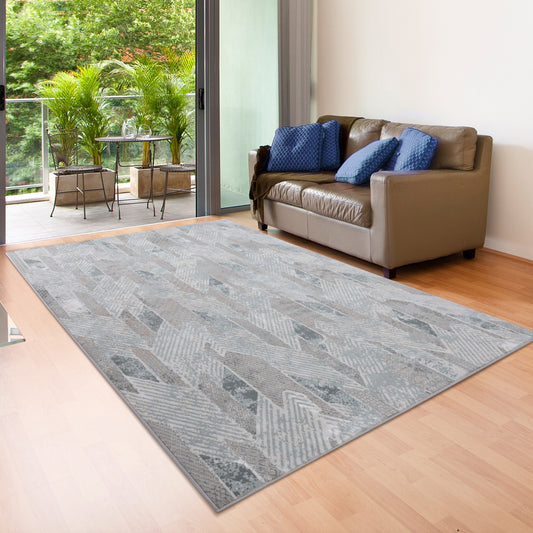 Michelle-81635 Modern Power-Loomed Gray/Blue/Cream Cotton Indoor Area Rug - LR Home