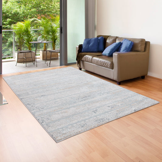 Michelle-81636 Modern Power-Loomed Gray/Blue/Cream/Taupe Cotton Indoor Area Rug - LR Home