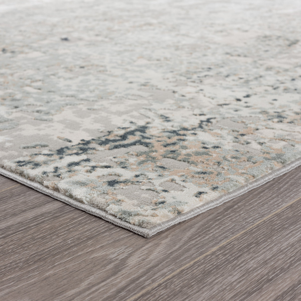 Neutral Distressed Abstract Contemporary Accent Rug - close-up detail