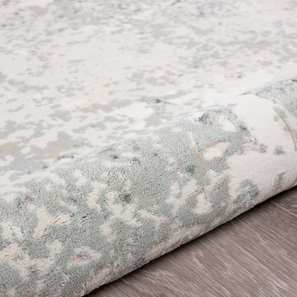 Neutral Distressed Abstract Contemporary Accent Rug - corner view