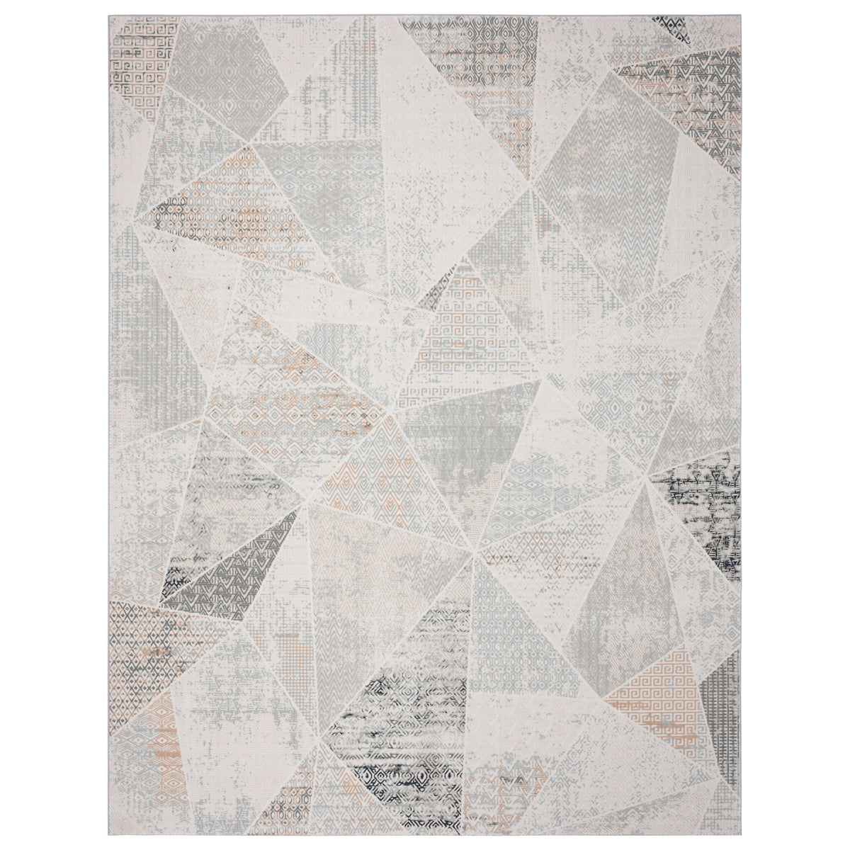 Neutral Distressed Diverse Geometric Contemporary Accent Rug - Silo view