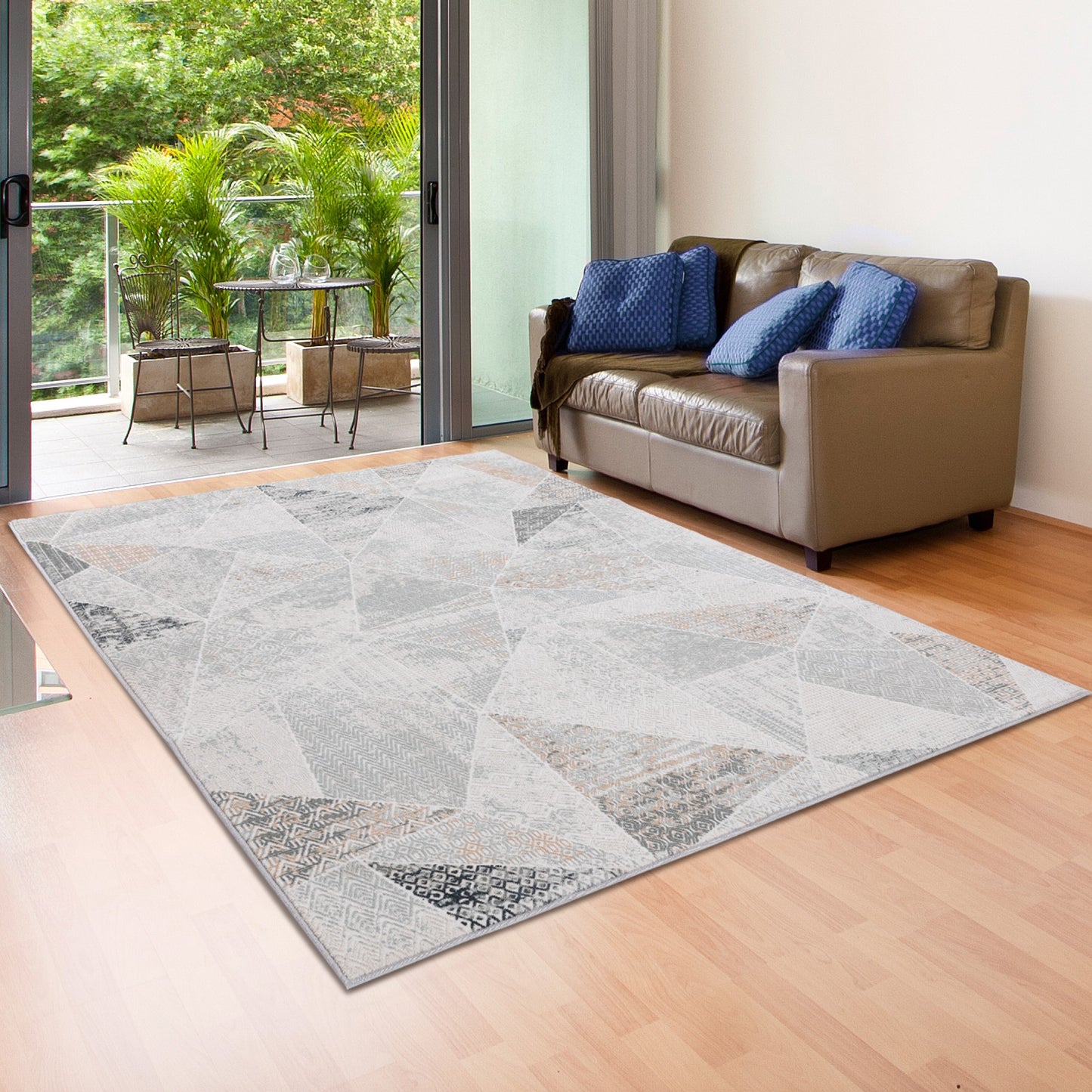 Michelle-81639 Modern Power-Loomed Gray/Cream/Blue/Taupe Cotton Indoor Area Rug - LR Home