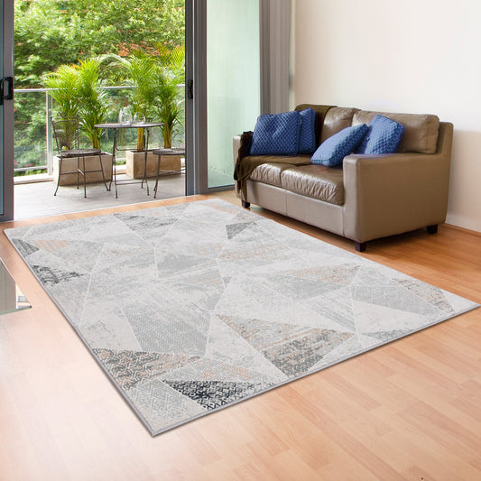 Michelle-81639 Modern Power-Loomed Gray/Cream/Blue/Taupe Cotton Indoor Area Rug - LR Home