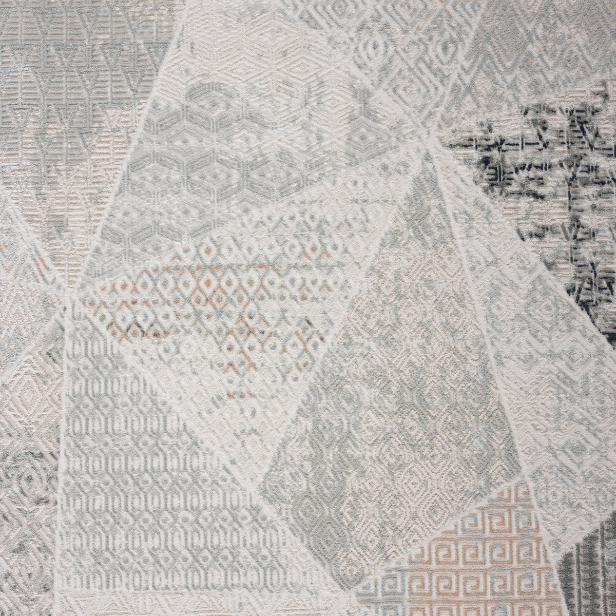 Neutral Distressed Diverse Geometric Contemporary Accent Rug - lifestyle view