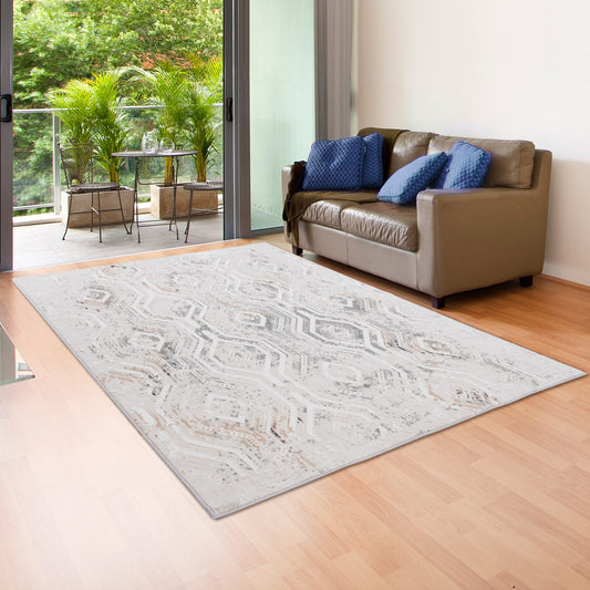 Michelle-81640 Modern Power-Loomed Gray/Cream Cotton Indoor Area Rug - LR Home
