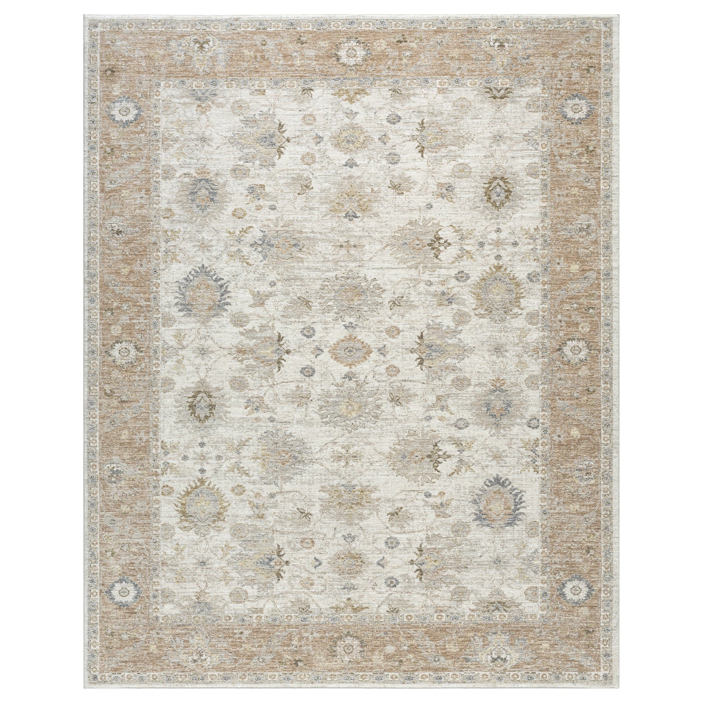 Miranda-82914 Farmhouse Power-Loomed Cream/Rust Cotton Indoor Area Rug - LR Home