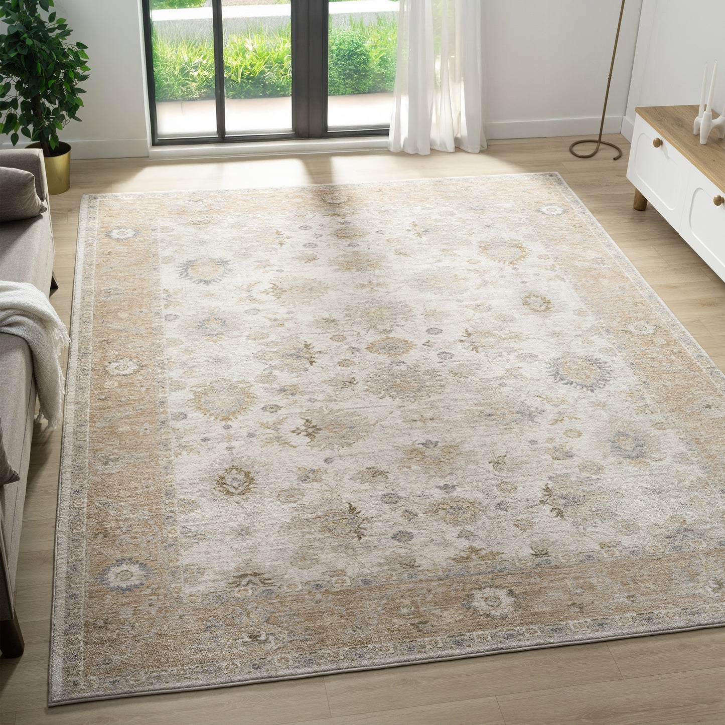 Miranda-82914 Farmhouse Power-Loomed Cream/Rust Cotton Indoor Area Rug - LR Home