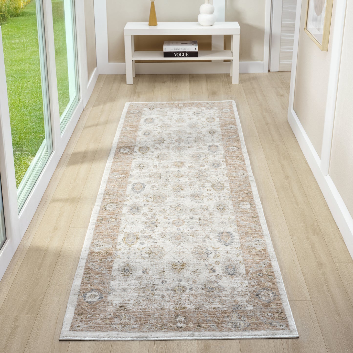 Miranda-82914 Farmhouse Power-Loomed Cream/Rust Cotton Indoor Area Rug - LR Home